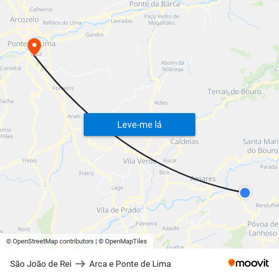 São João de Rei to Arca e Ponte de Lima map