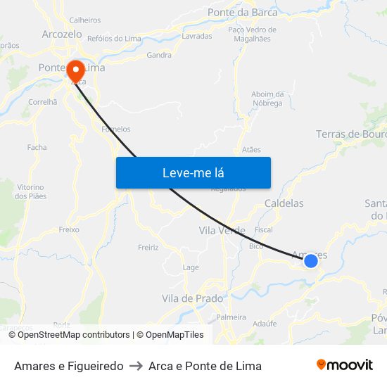 Amares e Figueiredo to Arca e Ponte de Lima map