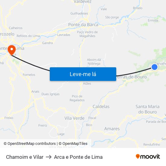 Chamoim e Vilar to Arca e Ponte de Lima map