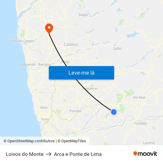 Loivos do Monte to Arca e Ponte de Lima map