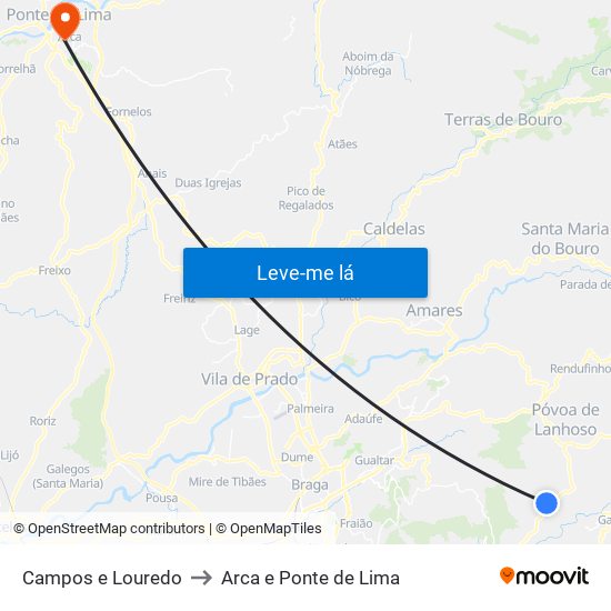 Campos e Louredo to Arca e Ponte de Lima map