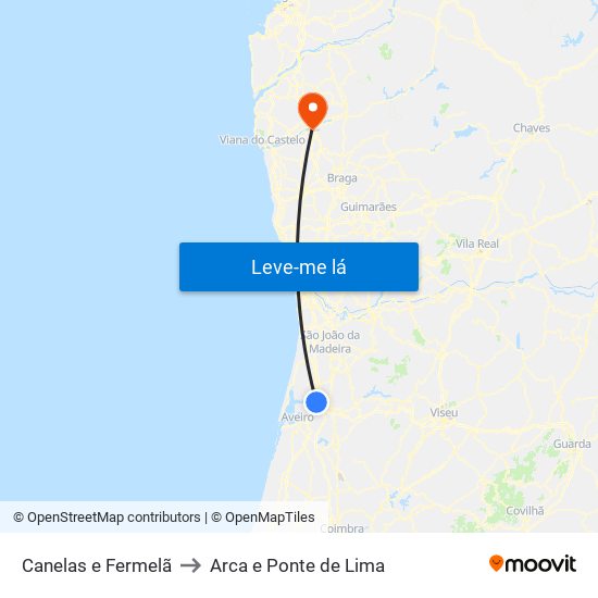Canelas e Fermelã to Arca e Ponte de Lima map