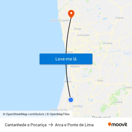Cantanhede e Pocariça to Arca e Ponte de Lima map