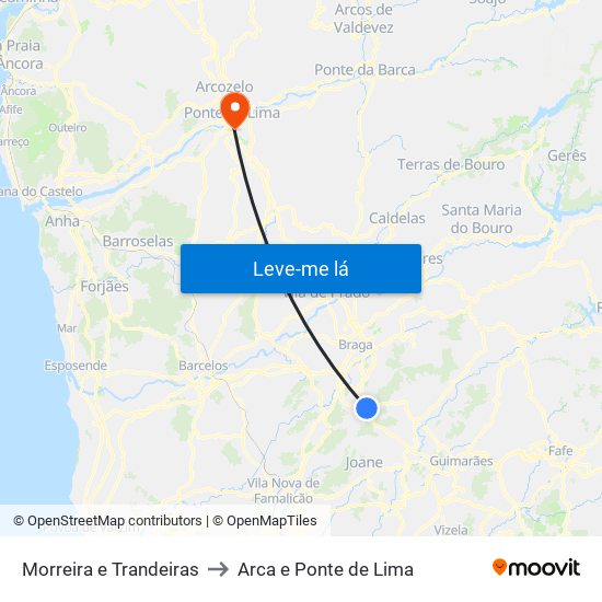 Morreira e Trandeiras to Arca e Ponte de Lima map