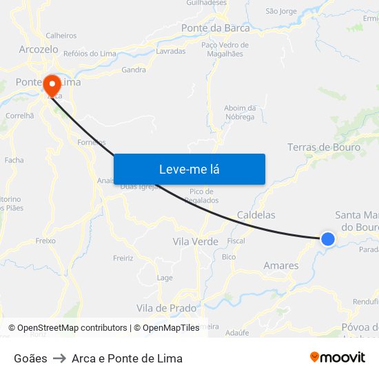 Goães to Arca e Ponte de Lima map