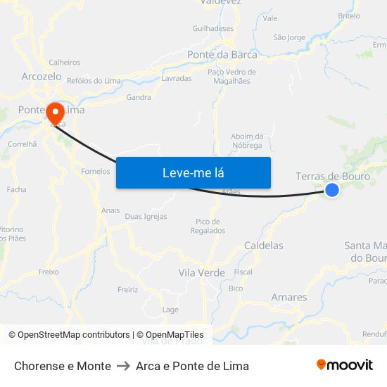 Chorense e Monte to Arca e Ponte de Lima map