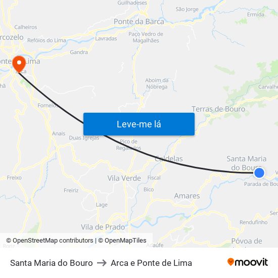 Santa Maria do Bouro to Arca e Ponte de Lima map