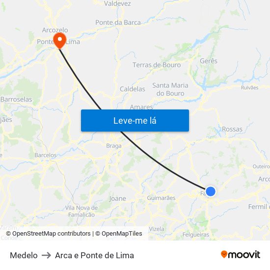 Medelo to Arca e Ponte de Lima map