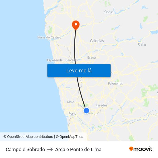 Campo e Sobrado to Arca e Ponte de Lima map