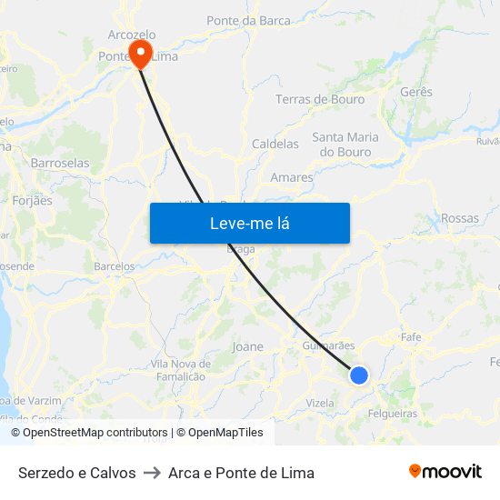 Serzedo e Calvos to Arca e Ponte de Lima map