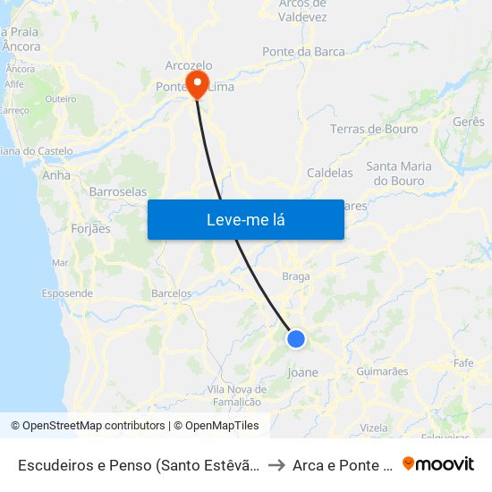 Escudeiros e Penso (Santo Estêvão e São Vicente) to Arca e Ponte de Lima map