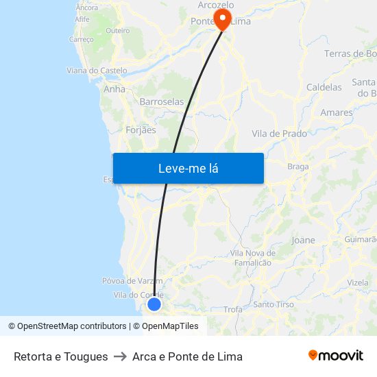 Retorta e Tougues to Arca e Ponte de Lima map