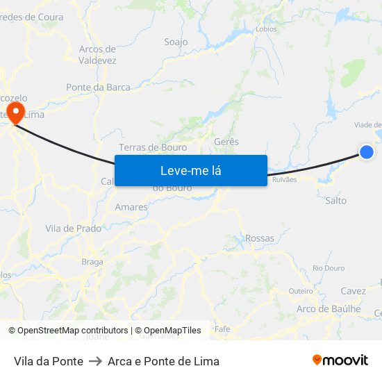 Vila da Ponte to Arca e Ponte de Lima map