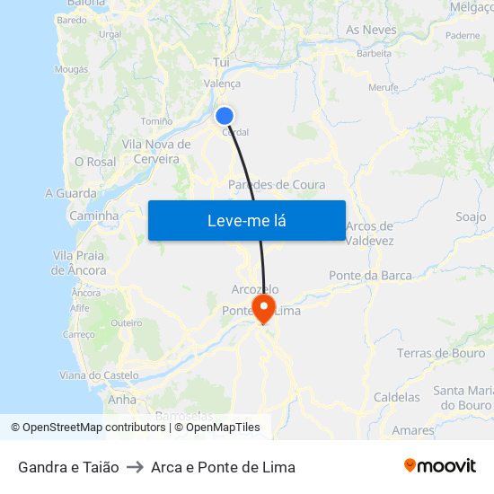 Gandra e Taião to Arca e Ponte de Lima map