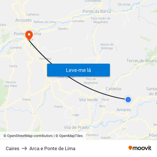 Caires to Arca e Ponte de Lima map