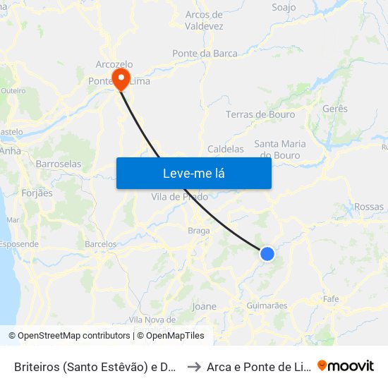 Briteiros (Santo Estêvão) e Donim to Arca e Ponte de Lima map