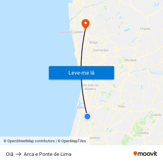 Oiã to Arca e Ponte de Lima map