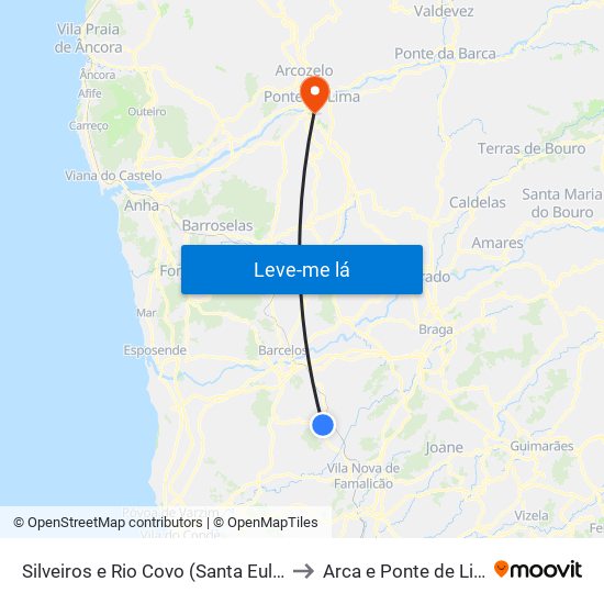 Silveiros e Rio Covo (Santa Eulália) to Arca e Ponte de Lima map