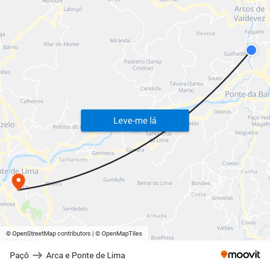 Paçô to Arca e Ponte de Lima map