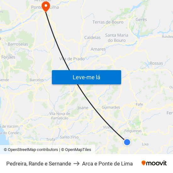 Pedreira, Rande e Sernande to Arca e Ponte de Lima map