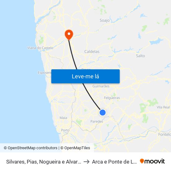 Silvares, Pias, Nogueira e Alvarenga to Arca e Ponte de Lima map