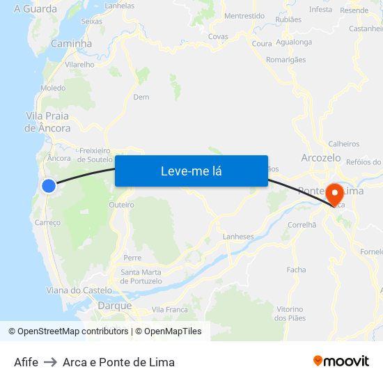 Afife to Arca e Ponte de Lima map