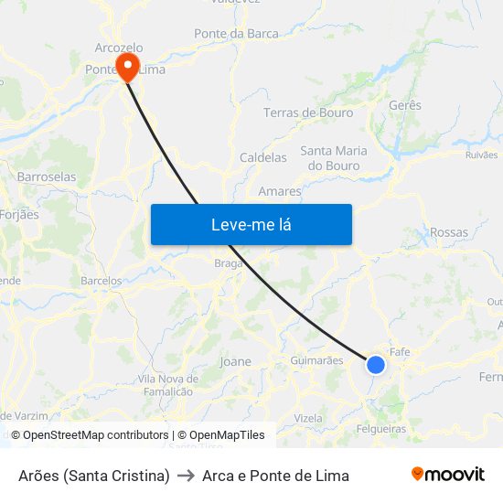 Arões (Santa Cristina) to Arca e Ponte de Lima map