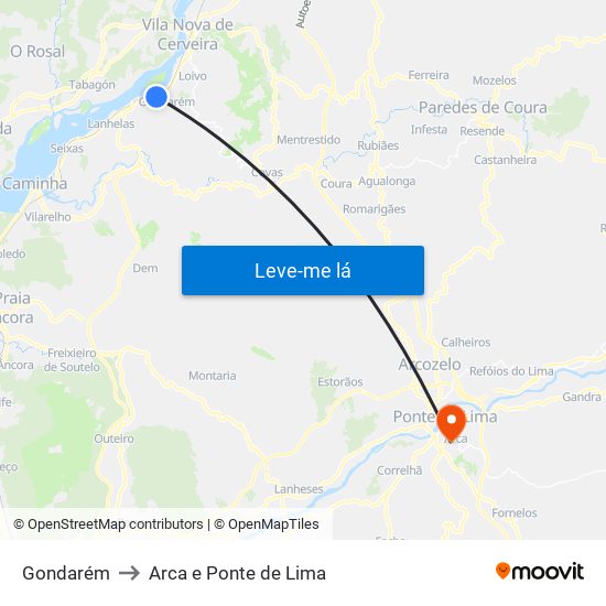 Gondarém to Arca e Ponte de Lima map