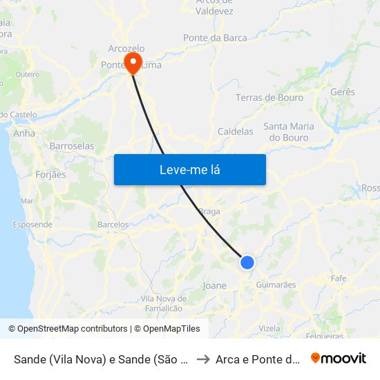 Sande (Vila Nova) e Sande (São Clemente) to Arca e Ponte de Lima map