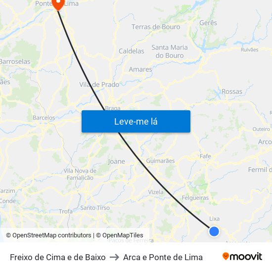 Freixo de Cima e de Baixo to Arca e Ponte de Lima map