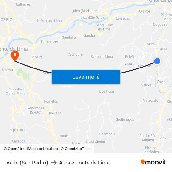 Vade (São Pedro) to Arca e Ponte de Lima map