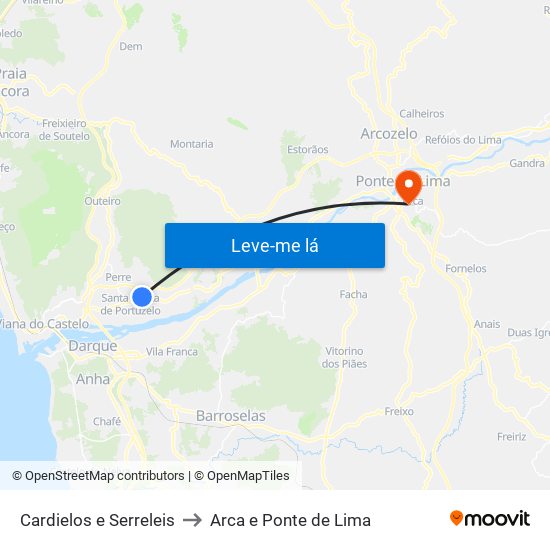 Cardielos e Serreleis to Arca e Ponte de Lima map