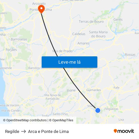 Regilde to Arca e Ponte de Lima map