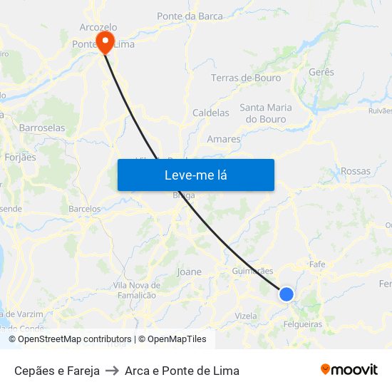 Cepães e Fareja to Arca e Ponte de Lima map