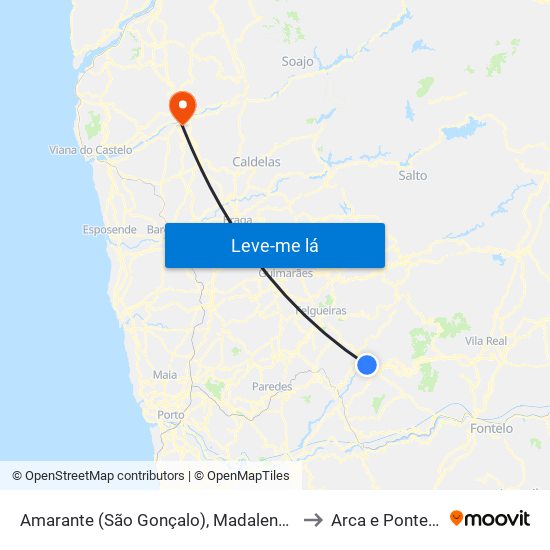 Amarante (São Gonçalo), Madalena, Cepelos e Gatão to Arca e Ponte de Lima map