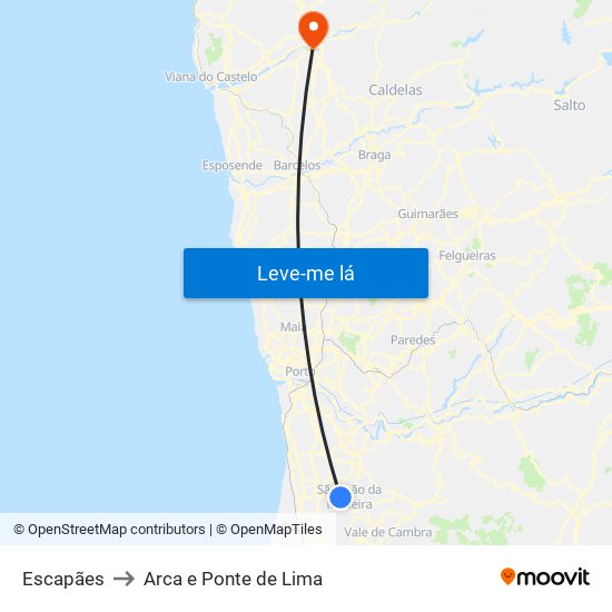 Escapães to Arca e Ponte de Lima map