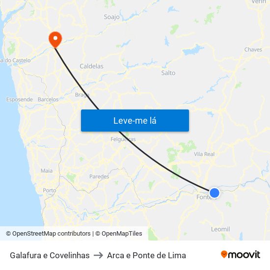 Galafura e Covelinhas to Arca e Ponte de Lima map