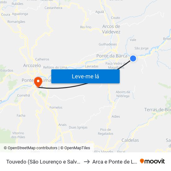 Touvedo (São Lourenço e Salvador) to Arca e Ponte de Lima map