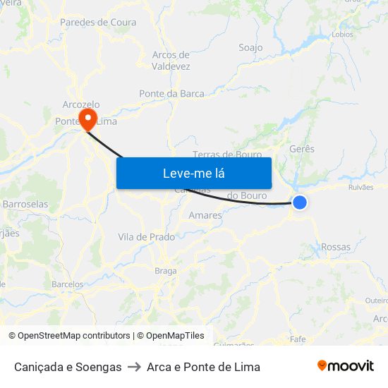 Caniçada e Soengas to Arca e Ponte de Lima map