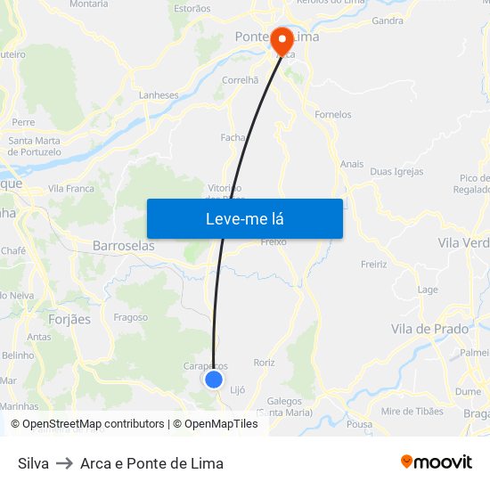 Silva to Arca e Ponte de Lima map