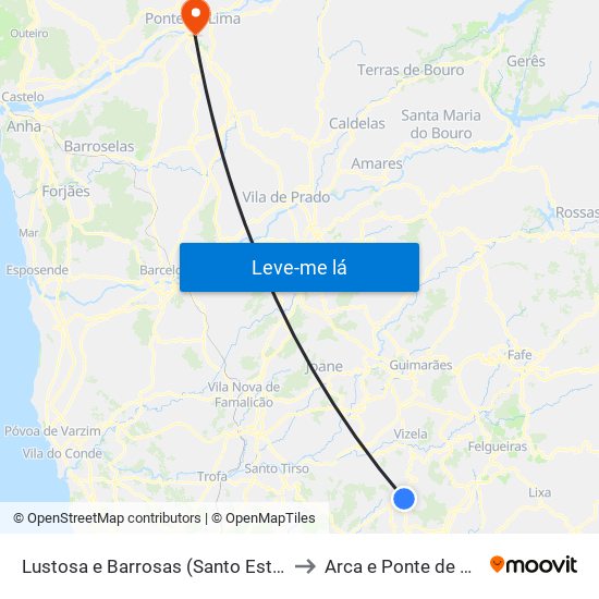 Lustosa e Barrosas (Santo Estêvão) to Arca e Ponte de Lima map