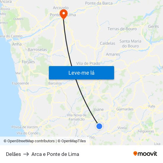 Delães to Arca e Ponte de Lima map