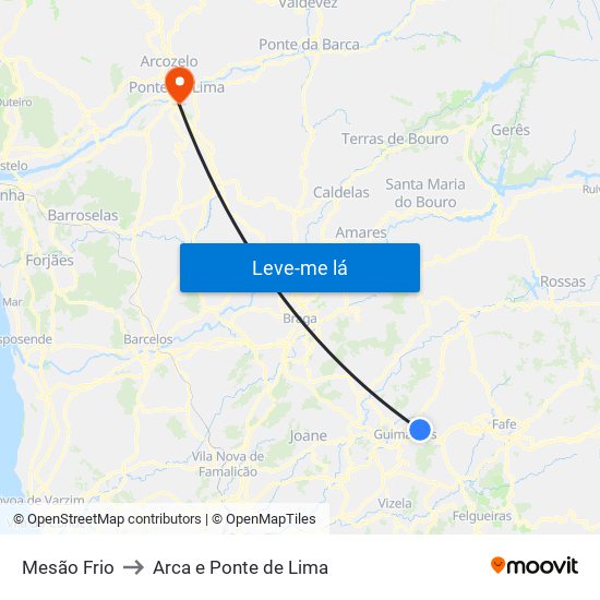 Mesão Frio to Arca e Ponte de Lima map