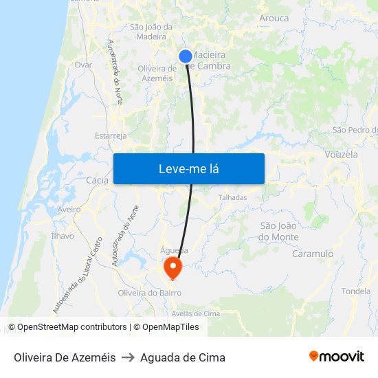 Oliveira De Azeméis to Aguada de Cima map