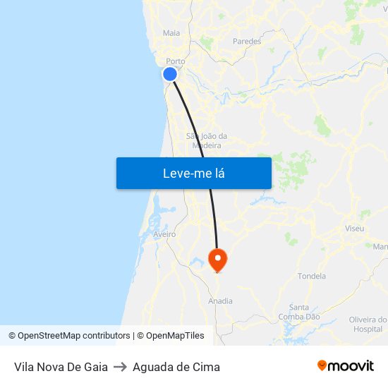 Vila Nova De Gaia to Aguada de Cima map