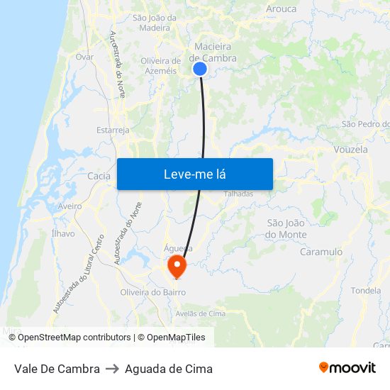 Vale De Cambra to Aguada de Cima map
