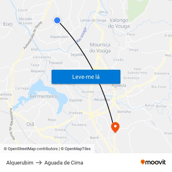 Alquerubim to Aguada de Cima map