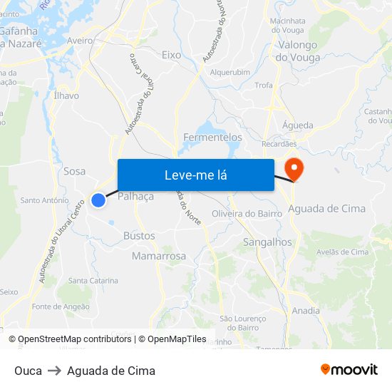 Ouca to Aguada de Cima map