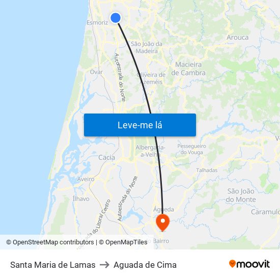 Santa Maria de Lamas to Aguada de Cima map