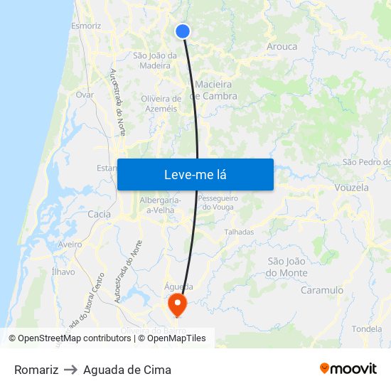 Romariz to Aguada de Cima map